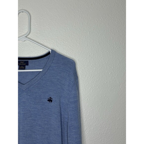 346 Brooks Brothers Stretch Sweater Mens Merino Wool V-Neck Blue Long Sleeve M - Picture 4 of 16